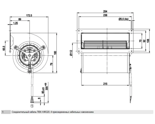 Габаритные размеры центробежного вентилятора D1G133AB2918 Ebmpapst Габаритные размеры центробежного вентилятора D1G133AB2918 Ebmpapst