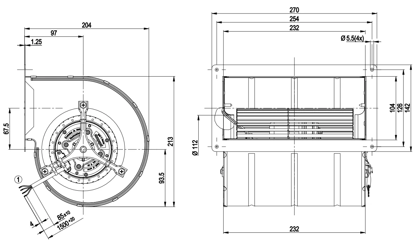 Габаритные размеры Ebmpapst Габаритные размеры D1G133-DC13-52 Ebmpapst