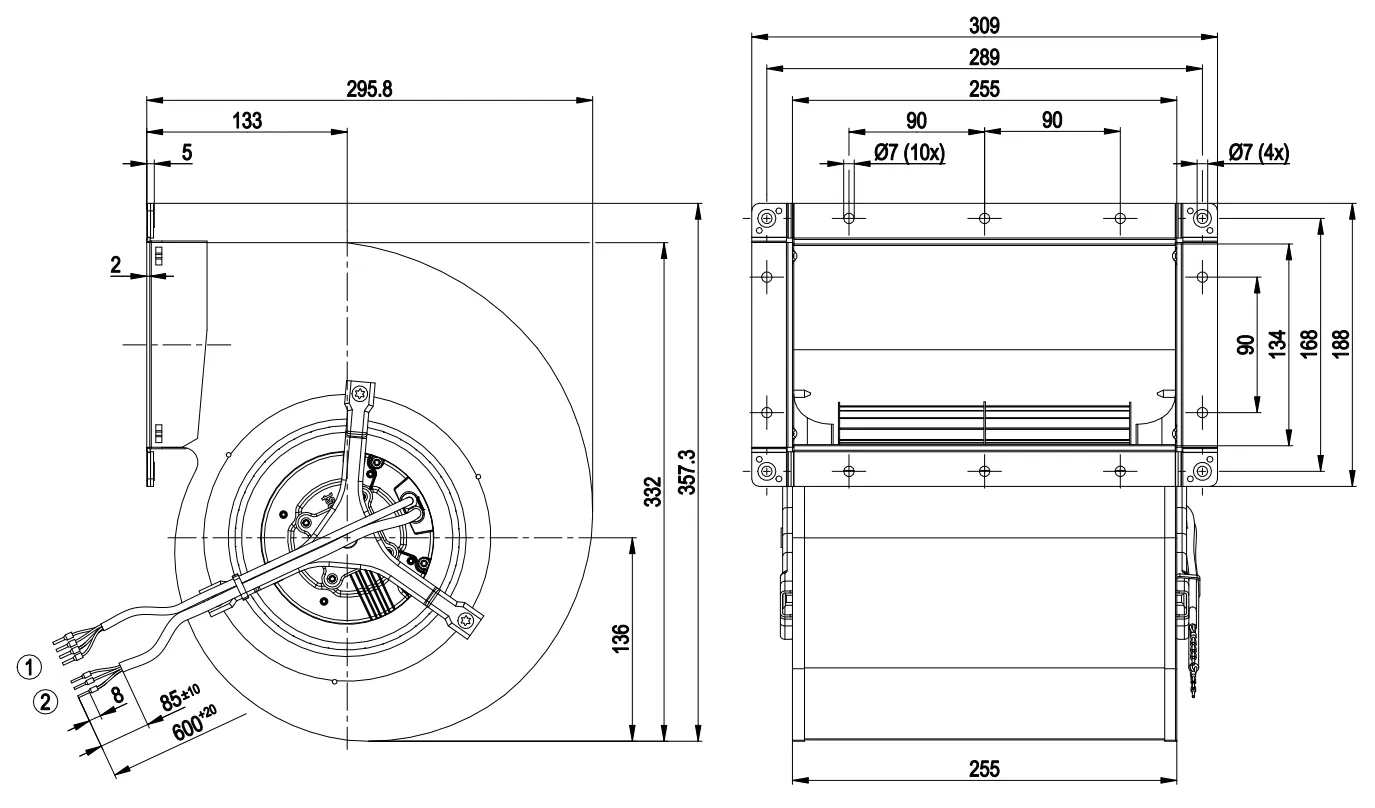 Габаритные размеры Ebmpapst Габаритные размеры D3G180-AB62-01 Ebmpapst