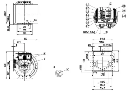 Габаритные размеры центробежного вентилятора D3G355GG0301 Ebmpapst Габаритные размеры центробежного вентилятора D3G355GG0301 Ebmpapst