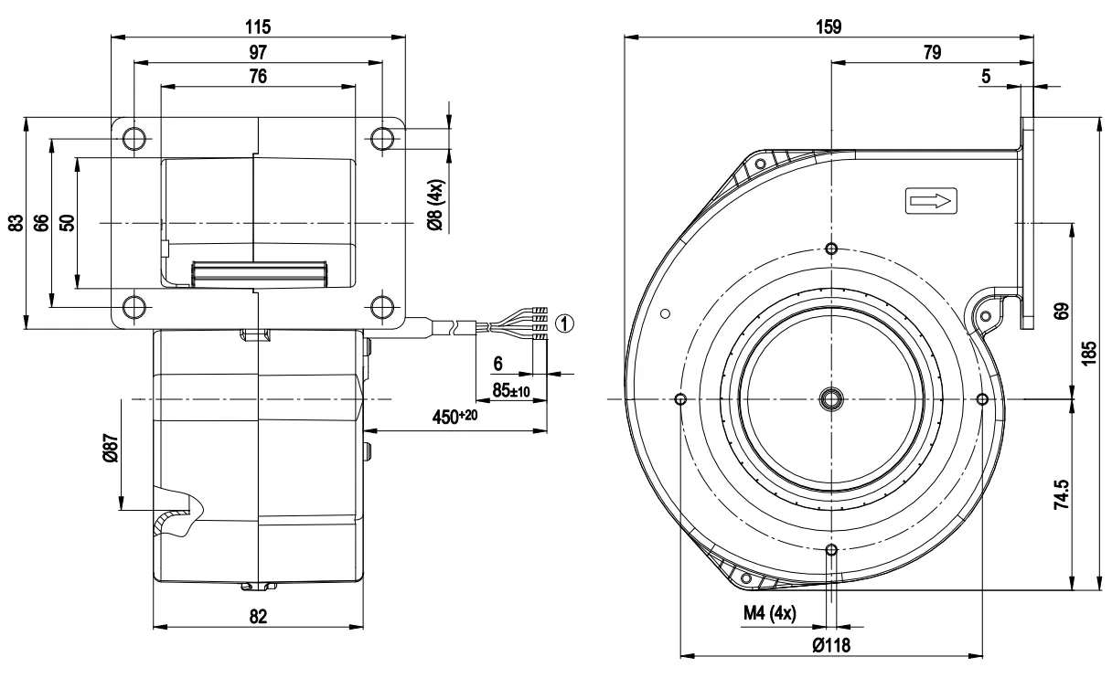 Габаритные размеры G1G108-AB17-02 Ebmpapst