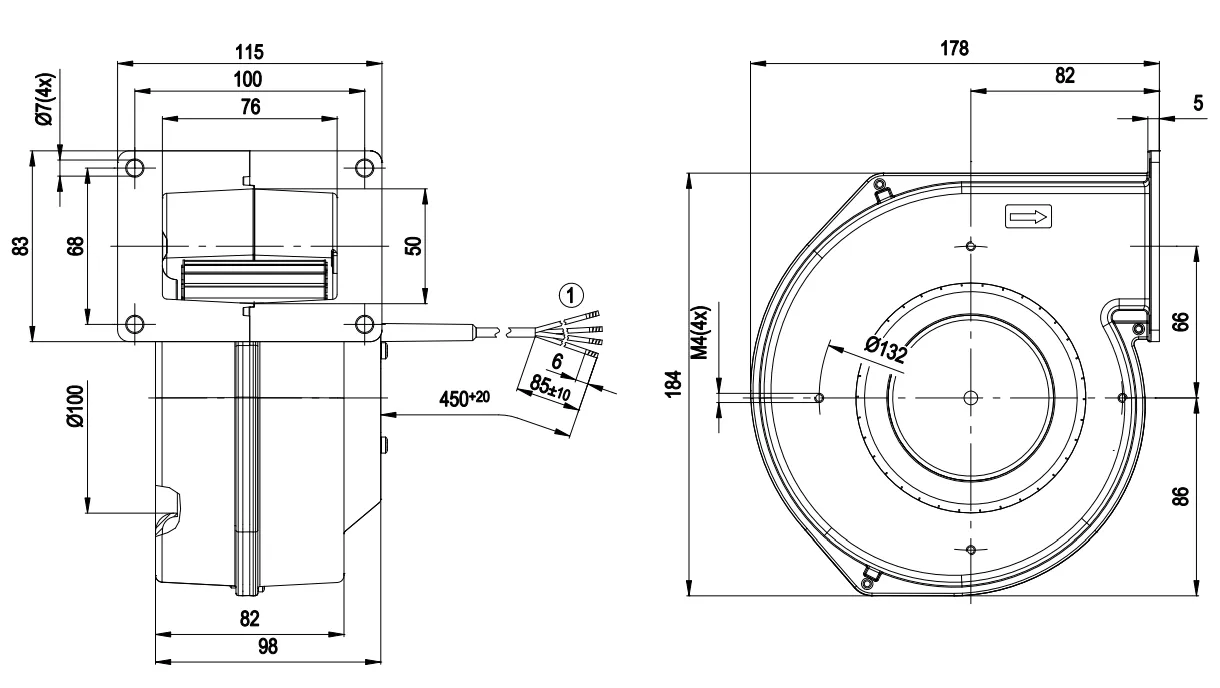 Габаритные размеры Ebmpapst Габаритные размеры G1G120-AB71-02 Ebmpapst