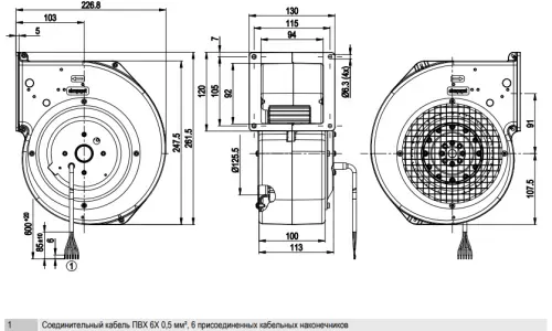 Габаритные размеры центробежного вентилятора G2D146BF0207 Ebmpapst
