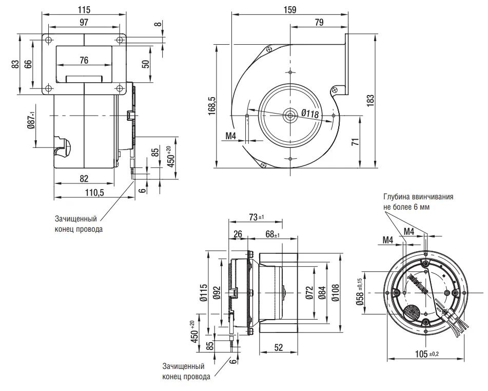 Габаритные размеры G3G108-BB01-02 Ebmpapst