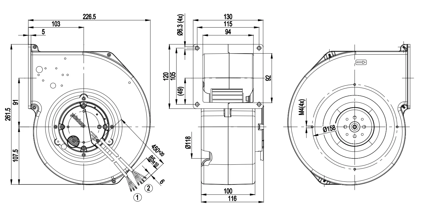 Габаритные размеры G3G140-AV19-02 Ebmpapst