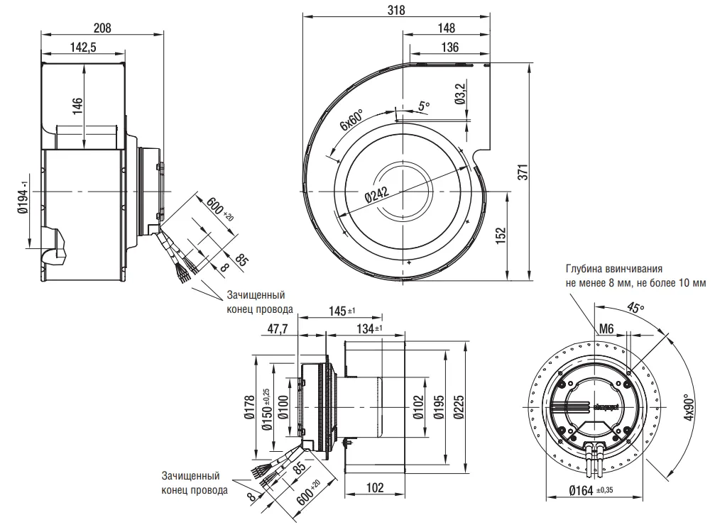 Габаритные размеры G3G225-AD29-71 Ebmpapst