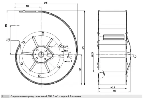 Габаритные размеры центробежного вентилятора G4D200CL1223 Ebmpapst