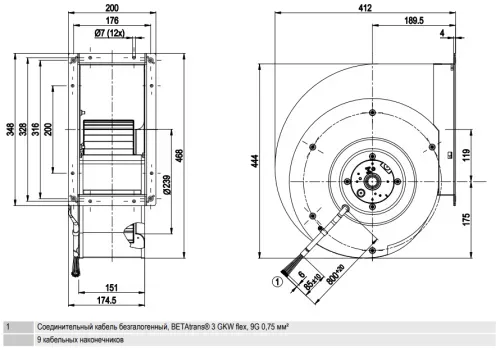 Габаритные размеры центробежного вентилятора G4D280AI0306 Ebmpapst Габаритные размеры центробежного вентилятора G4D280AI0306 Ebmpapst