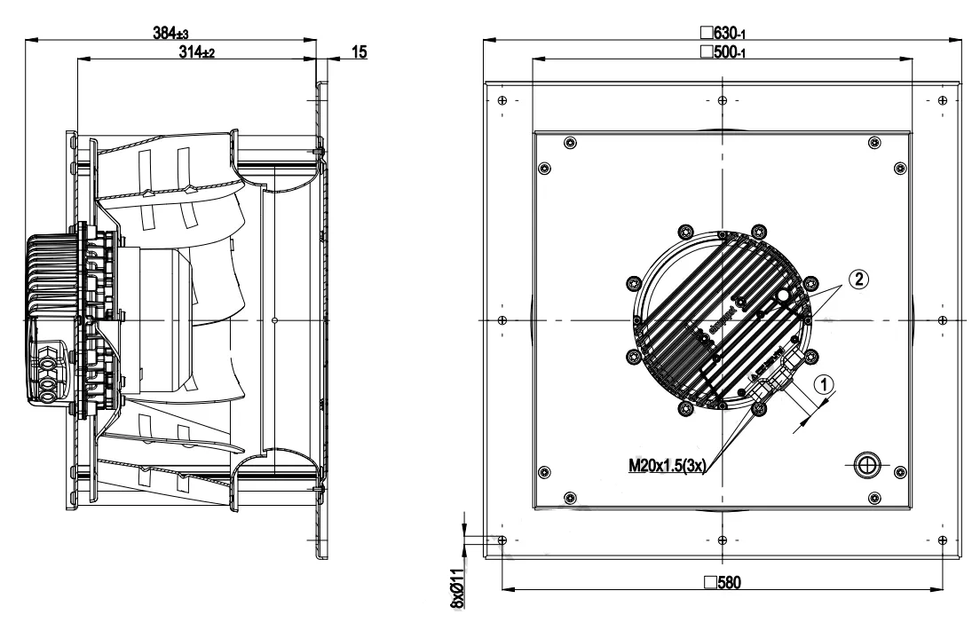Габаритные размеры Ebmpapst Габаритные размеры K3G500-AG06-03 Ebmpapst