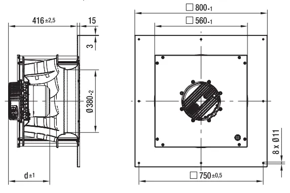 Габаритные размеры Ebmpapst Габаритные размеры K3G560-AG07-03 Ebmpapst
