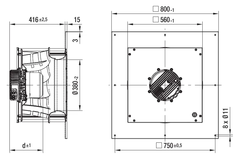 Габаритные размеры Ebmpapst Габаритные размеры K3G560-AH02-03 Ebmpapst