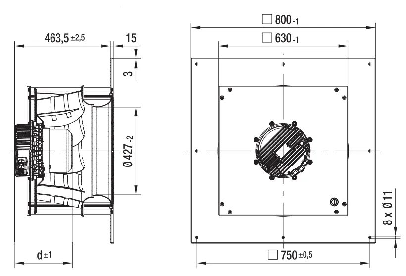 Габаритные размеры Ebmpapst Габаритные размеры K3G630-AA08-03 Ebmpapst