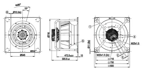 Габаритные размеры центробежного вентилятора K3G630PC0801 Ebmpapst Габаритные размеры центробежного вентилятора K3G630PC0801 Ebmpapst