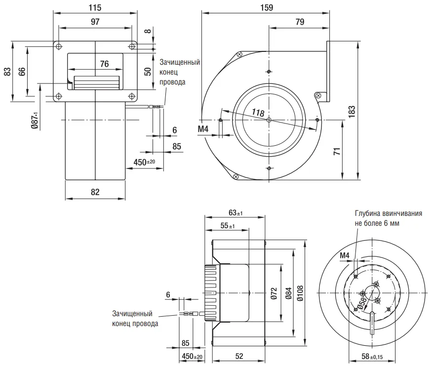 Габаритные размеры Ebmpapst Габаритные размеры R1G108-AB41-02 Ebmpapst