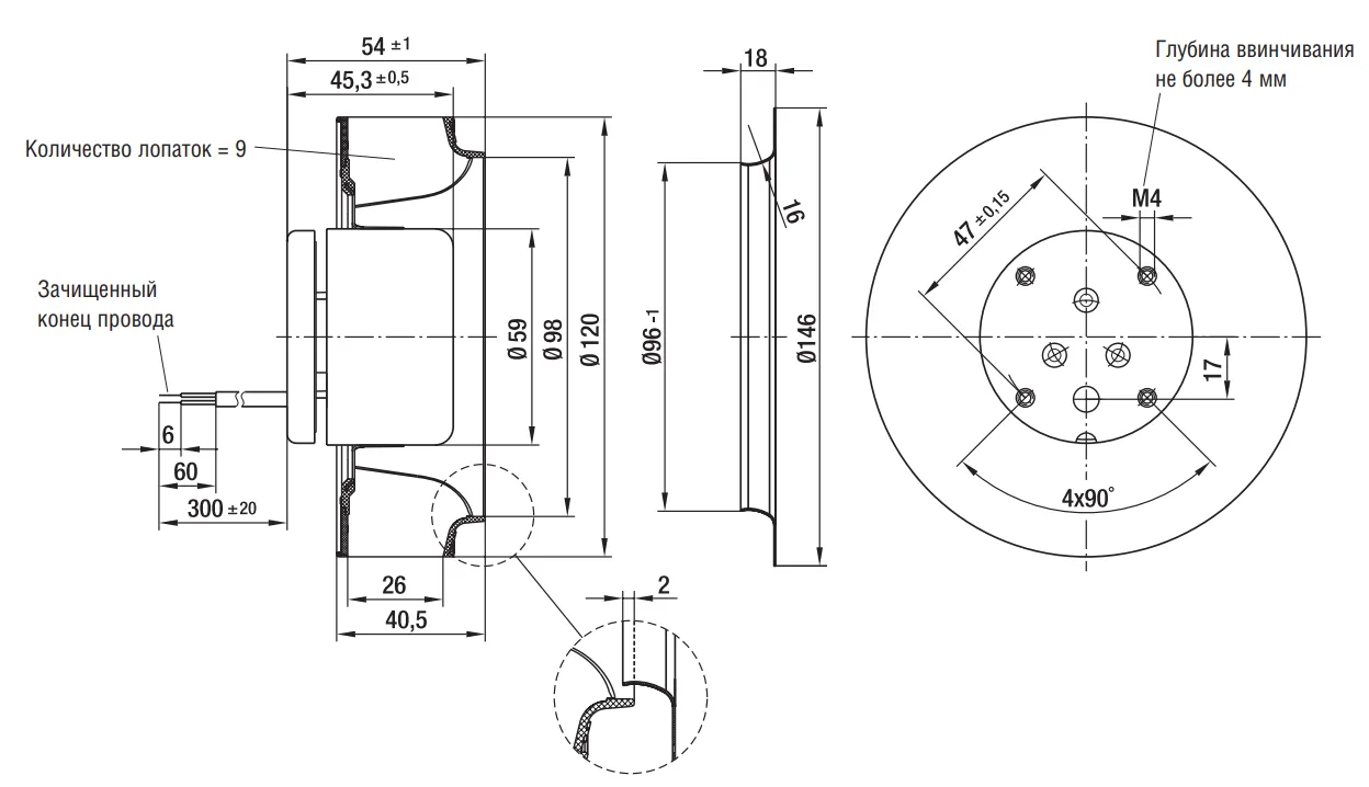 Габаритные размеры R1G120-AD13-02 Ebmpapst