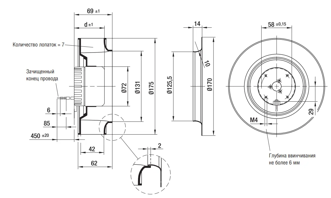 Габаритные размеры Ebmpapst Габаритные размеры R1G175-AB41-02 Ebmpapst