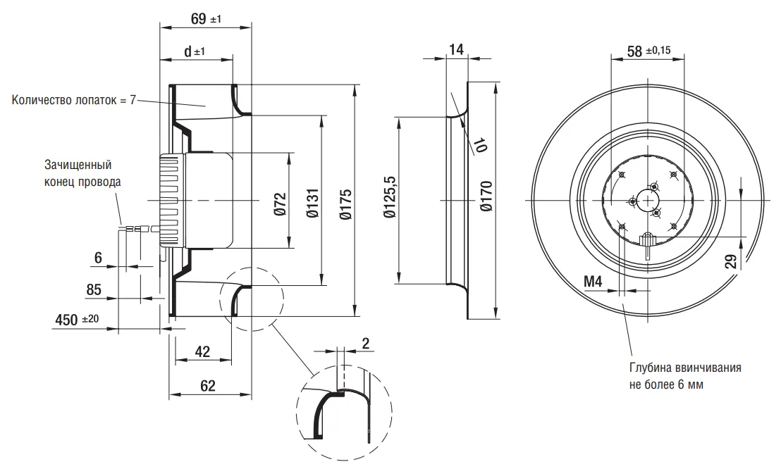 Габаритные размеры R1G175-AB63-02 Ebmpapst