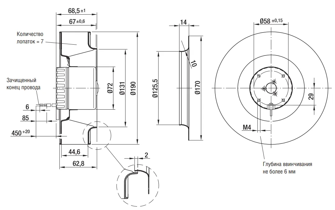 Габаритные размеры Ebmpapst Габаритные размеры R1G190-AB25-02 Ebmpapst