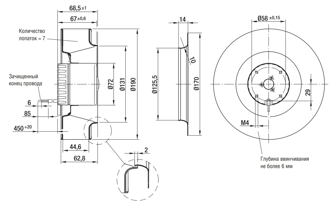 Габаритные размеры R1G190-AB27-02 Ebmpapst