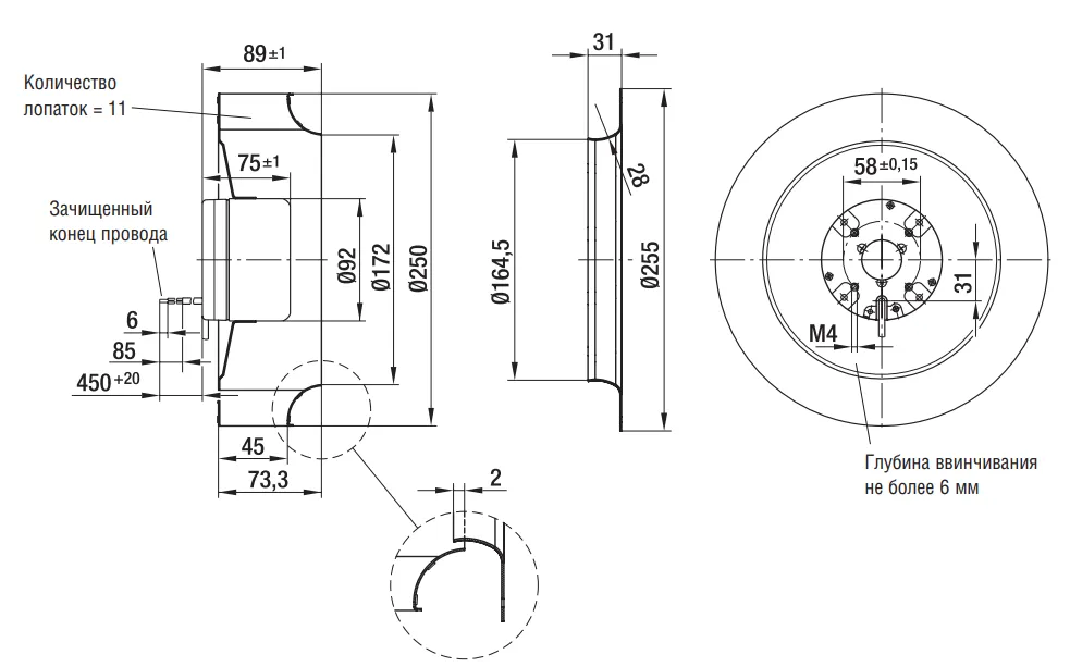 Габаритные размеры Ebmpapst Габаритные размеры R1G250-AQ21-52 Ebmpapst