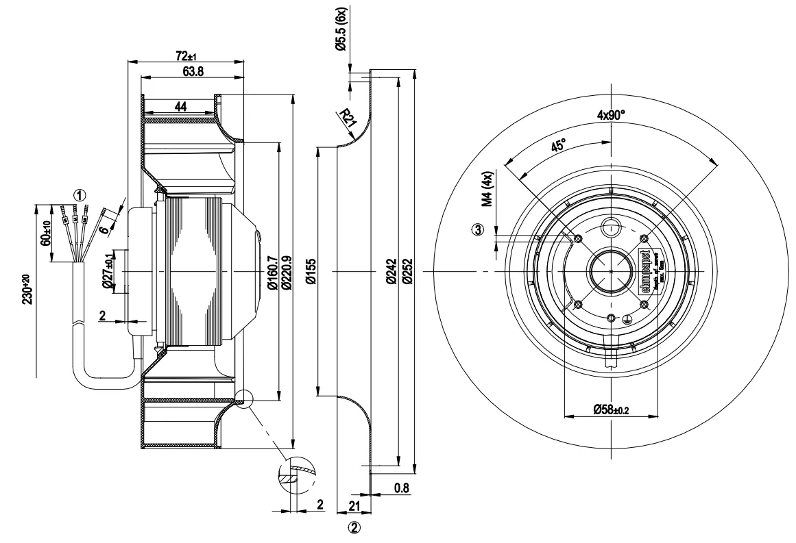 Габаритные размеры R2D220-AB02-19