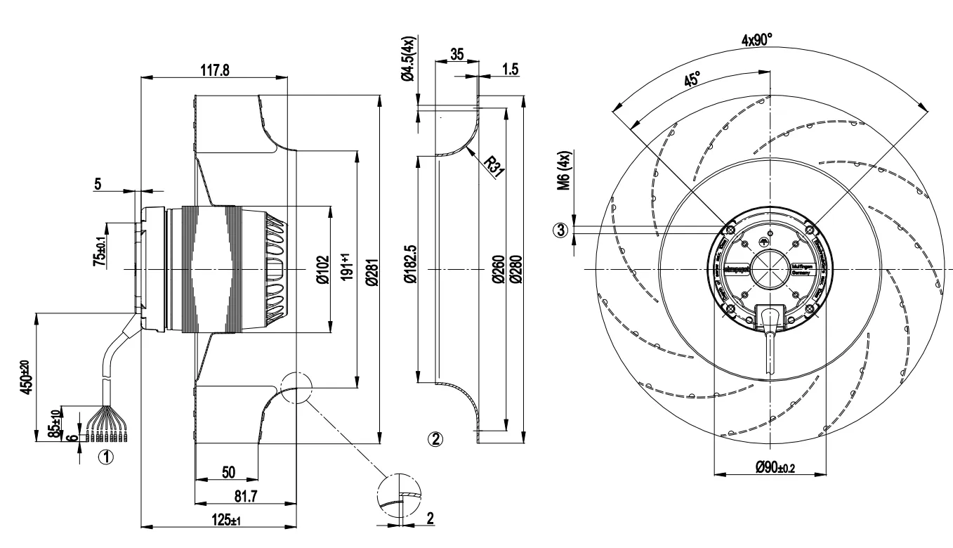 Габаритные размеры R2D280-AF10-09 Габаритные размеры R2D280-AF10-09
