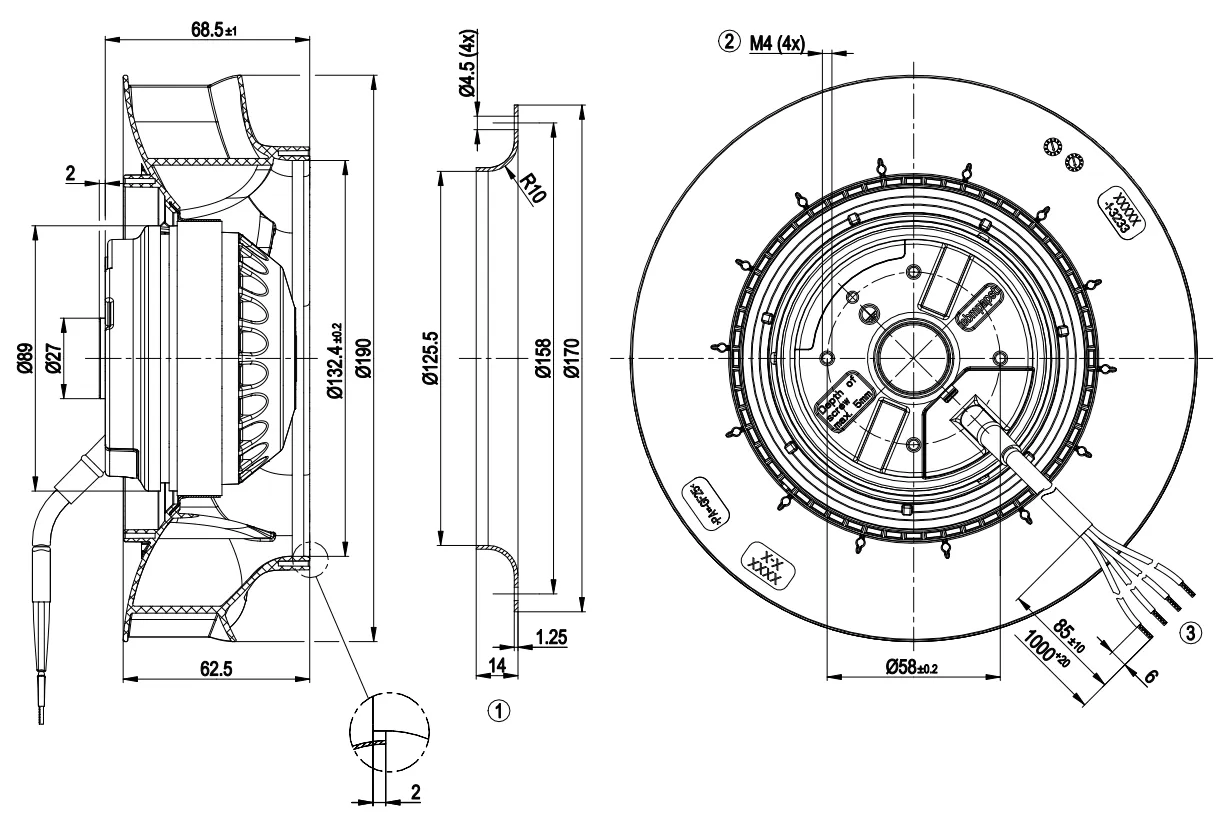 Габаритные размеры R2E190-RA26-53