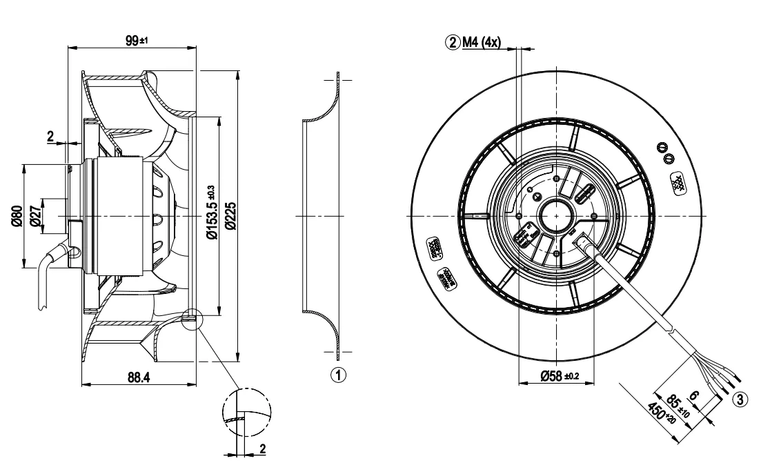 Габаритные размеры R2E225-RA92-09