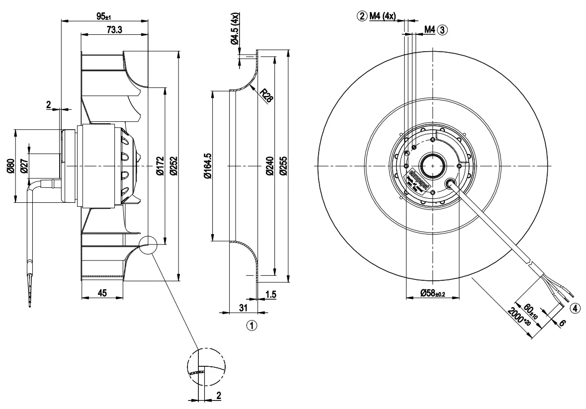 Габаритные размеры R2E250-AI26-23