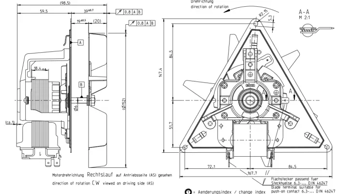 Габаритные размеры центробежного вентилятора R2K150-AC01-15-177 Ebmpapst Габаритные размеры центробежного вентилятора R2K150-AC01-15-177 Ebmpapst