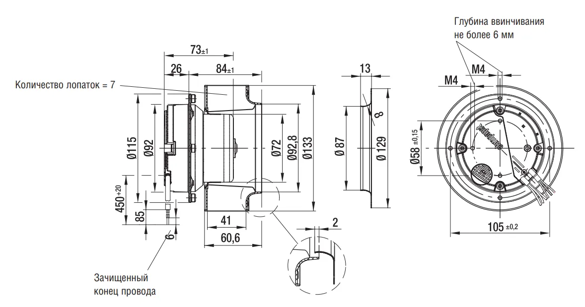 Габаритные размеры Ebmpapst Габаритные размеры R3G133-AE07-02 Ebmpapst