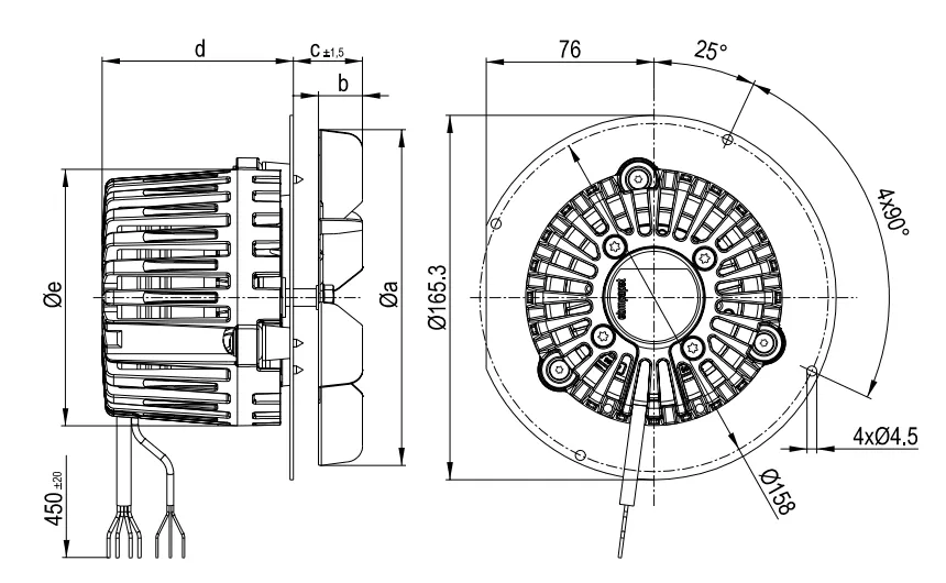 Габаритные размеры Ebmpapst Габаритные размеры R3G150-AC01-01 Ebmpapst