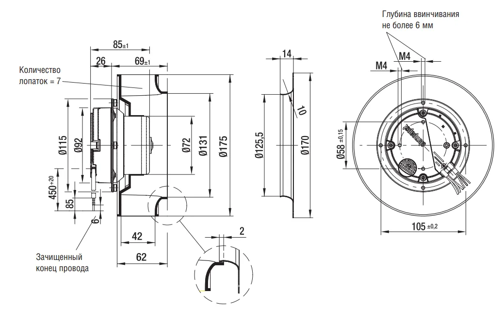 Габаритные размеры Ebmpapst Габаритные размеры R3G175-AF19-02 Ebmpapst