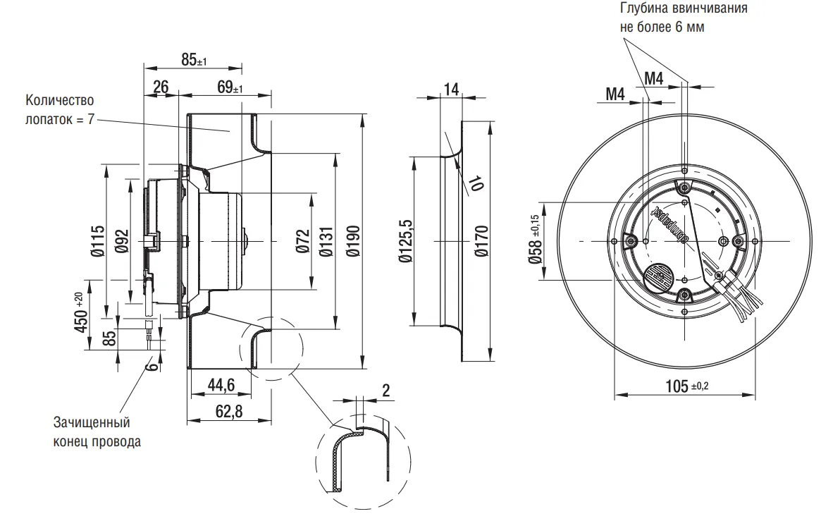 Габаритные размеры R3G190-AB15-02 Ebmpapst