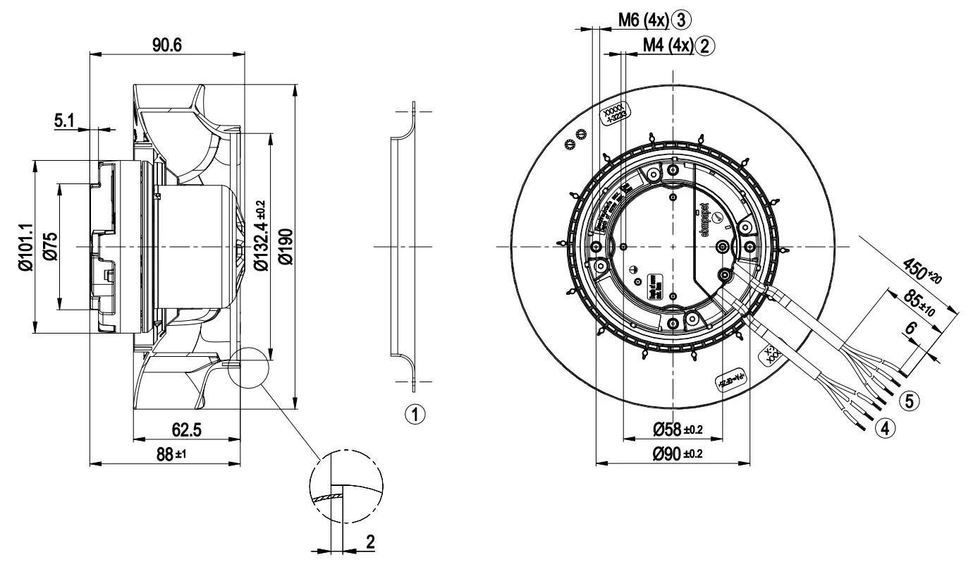 Габаритные размеры R3G190-RD45-03 Ebmpapst