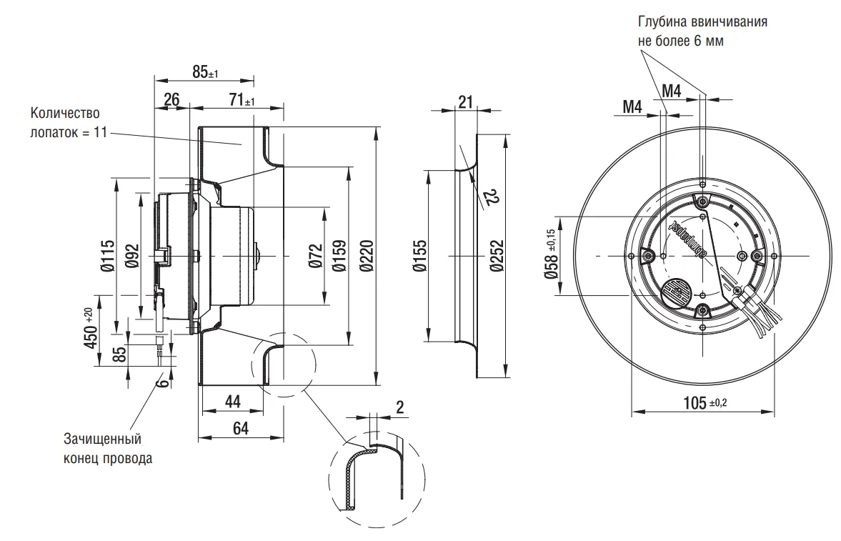 Габаритные размеры R3G220-AD11-02 Ebmpapst