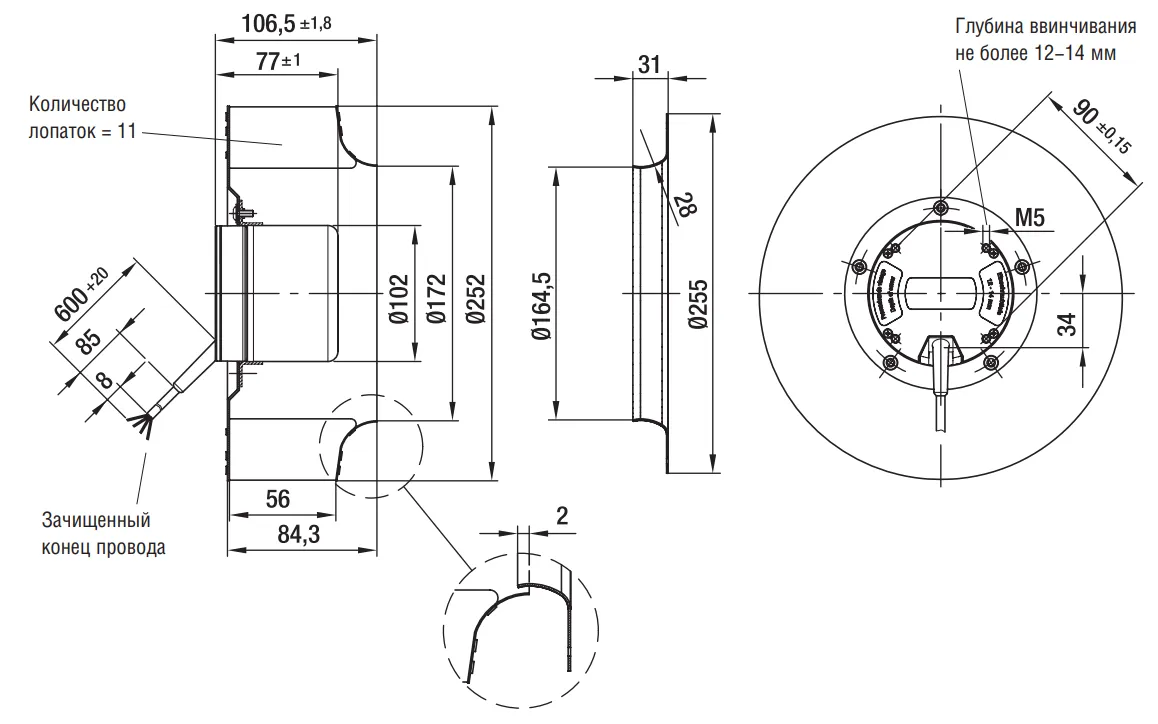 Габаритные размеры Ebmpapst Габаритные размеры R3G250-AD62-30 Ebmpapst
