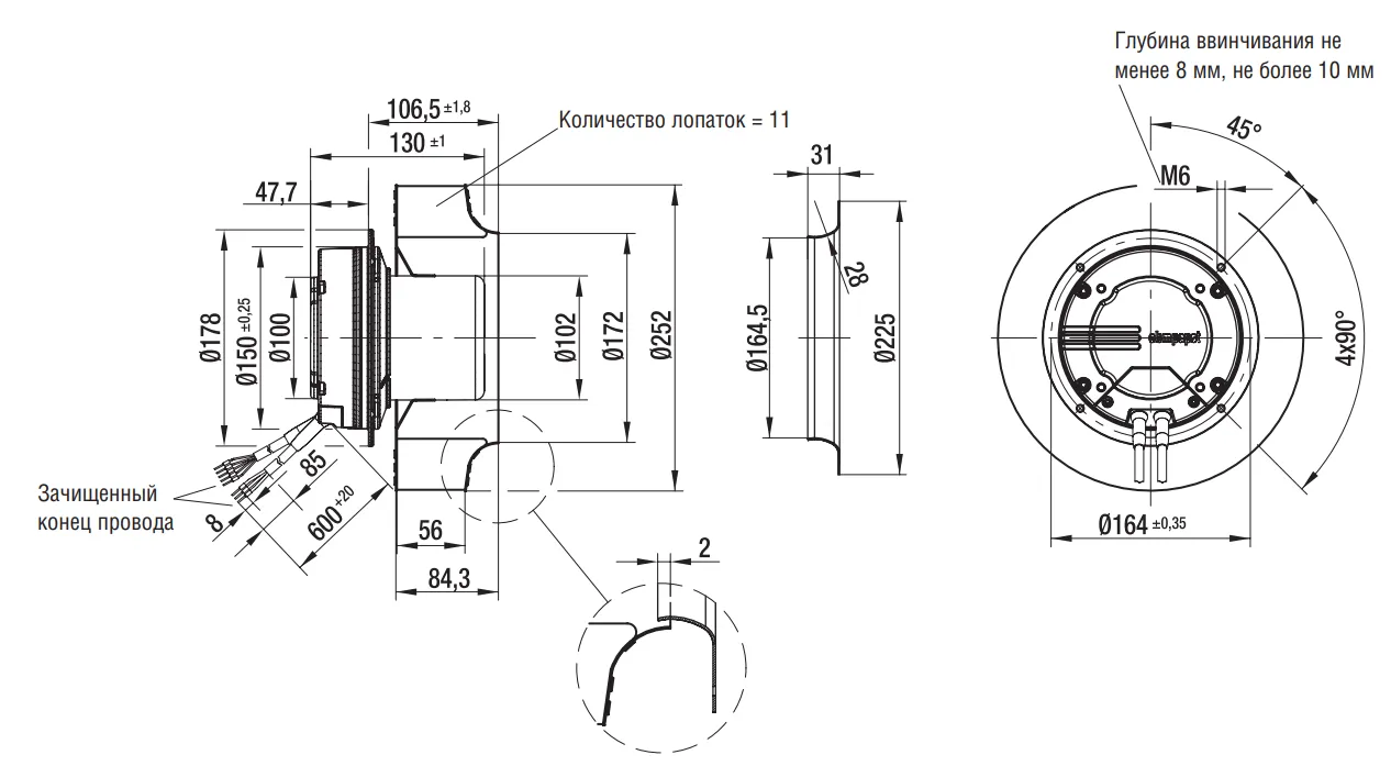 Габаритные размеры R3G250-AK29-81 Ebmpapst