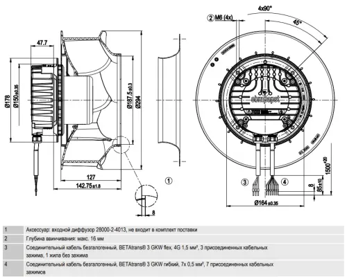 Габаритные размеры центробежного вентилятора R3G280RR10P1 Ebmpapst Габаритные размеры центробежного вентилятора R3G280RR10P1 Ebmpapst