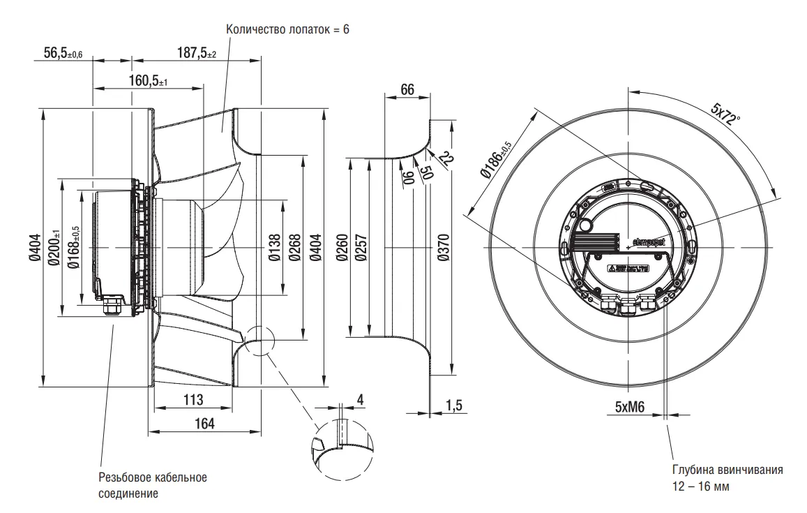 Габаритные размеры Ebmpapst Габаритные размеры R3G400-AM55-01 Ebmpapst