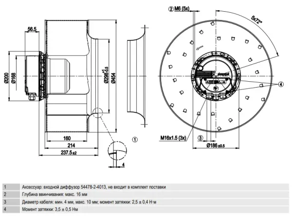 Габаритные размеры центробежного вентилятора R3G450AD3301 Ebmpapst Габаритные размеры центробежного вентилятора R3G450AD3301 Ebmpapst