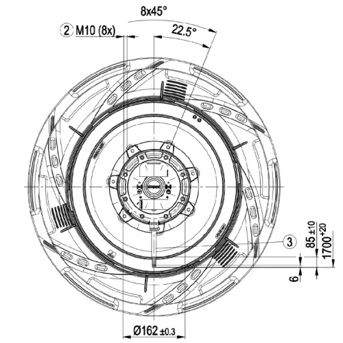 Габаритные размеры центробежного вентилятора R4D630-RB19-05 Ebmpapst