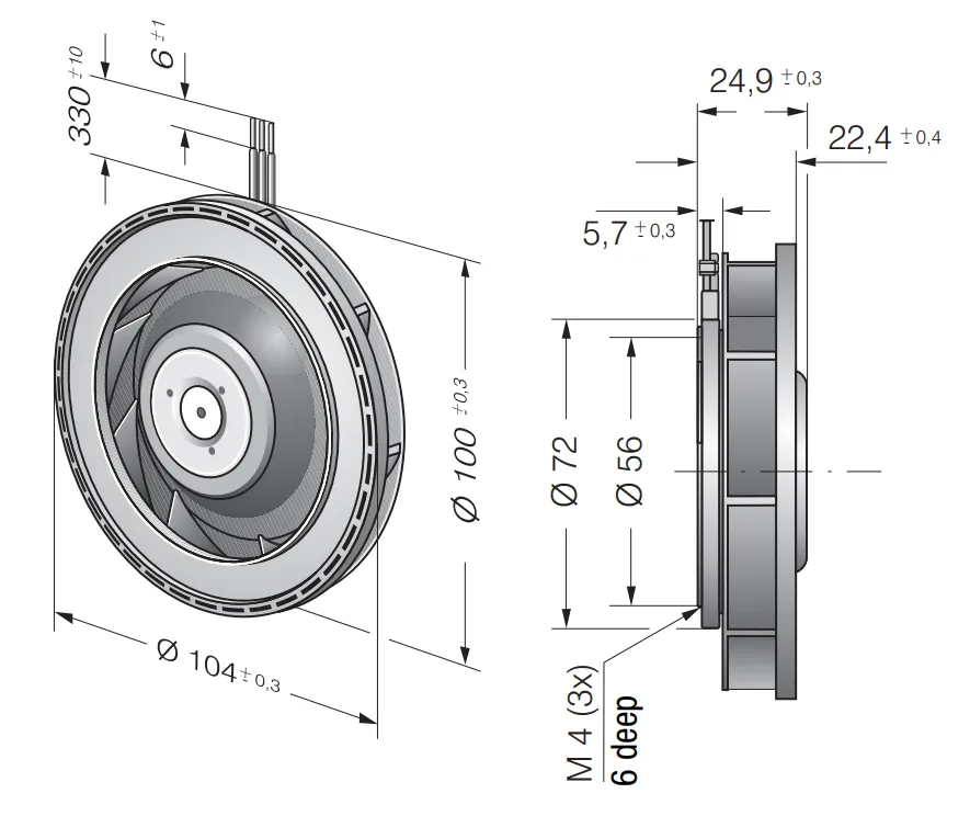 Габаритные размеры компактного вентилятора REF 100-11/18 H Ebmpapst