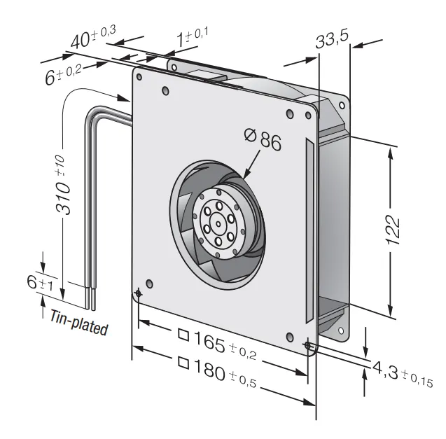 Габаритные размеры компактного вентилятора RG 125-19/56 Ebmpapst