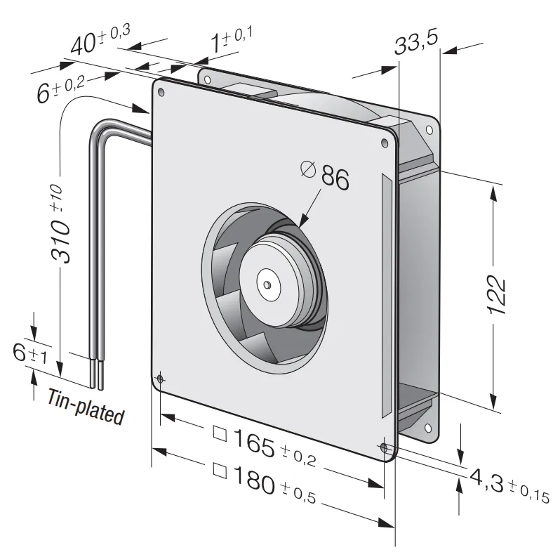 Габаритные размеры компактного вентилятора RG 125-19/12 NM Ebmpapst