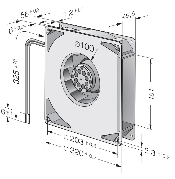 Габаритные размеры компактного вентилятора RG 160-28/12 NM Ebmpapst