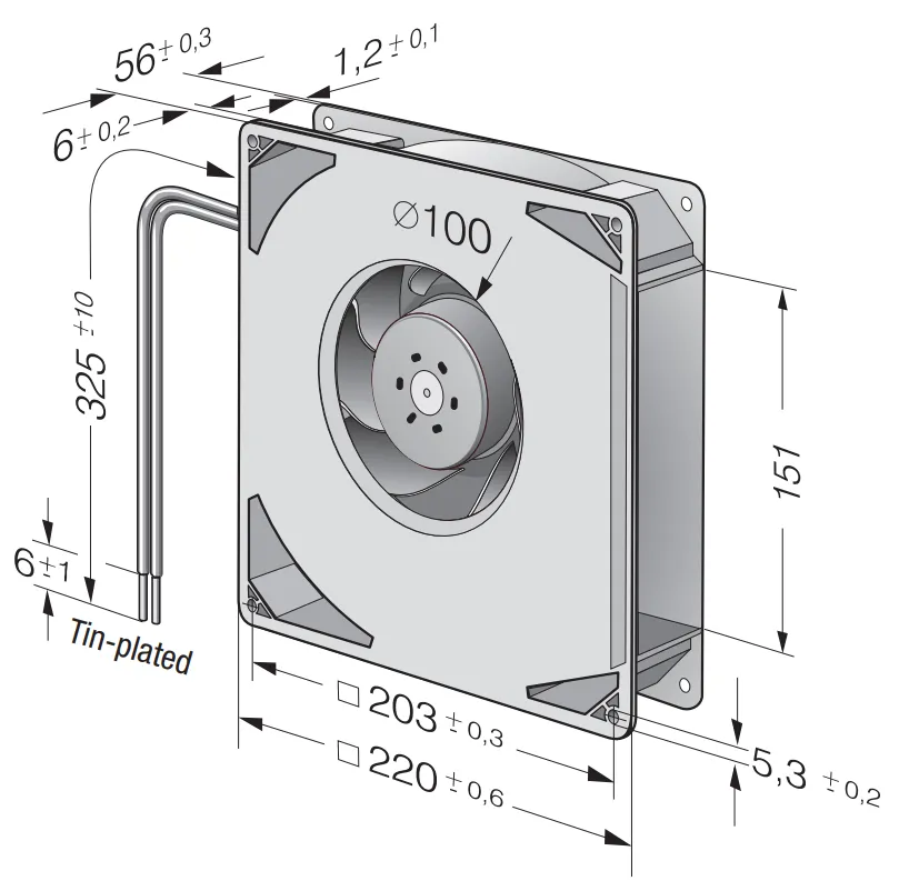 Габаритные размеры компактного вентилятора RG 160-28/14 N Ebmpapst