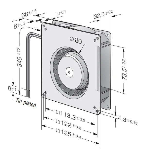 Габаритные размеры компактного вентилятора RG 90-18/18 N Ebmpapst
