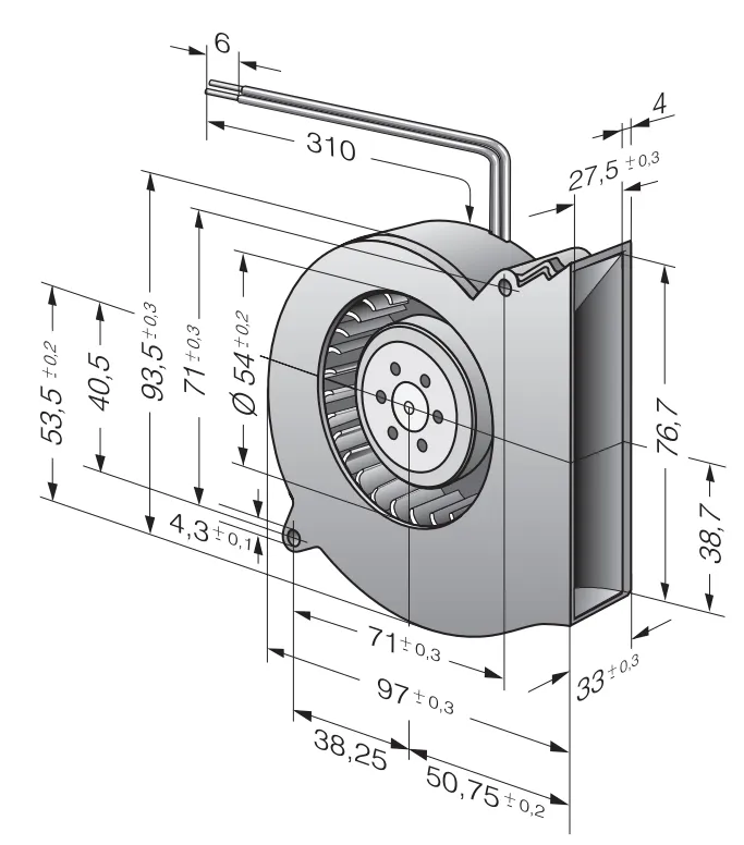 Габаритные размеры компактного вентилятора RL 65-21/14 Ebmpapst