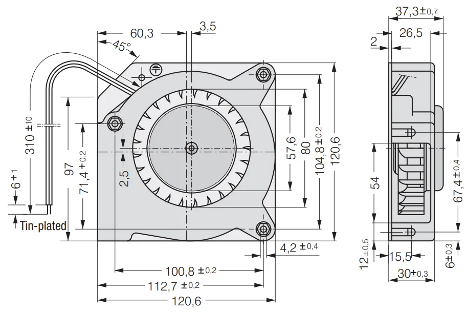 Габаритные размеры компактного вентилятора RL 90-18/14 N Ebmpapst